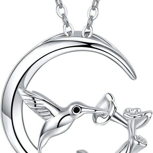 S925 Sterling Silver Hummingbird Pendant Necklace with Flowers Bird Animal Jewel - Picture 1 of 7